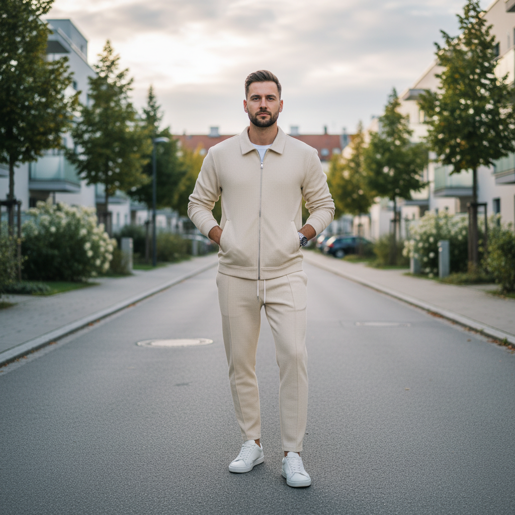 Herresæt | Afslappet Pasform Med Lynlås Og Struktureret Design - 1