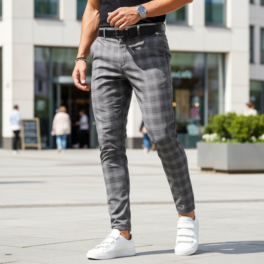 Chino Bukser | Slim Fit Med Karomønster - 3