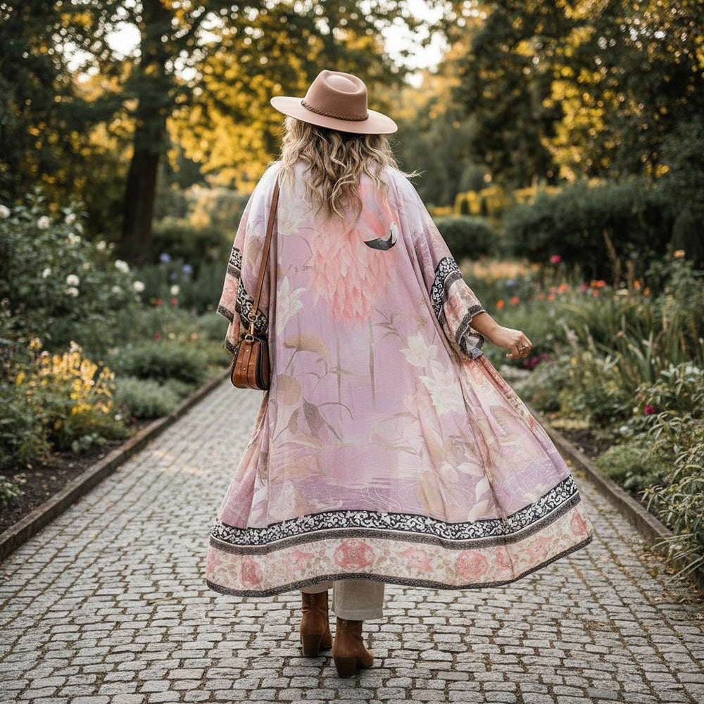 Kimono | Afslappet Pasform, Lange Ærmer, Subtilt Blomsterprint - 2