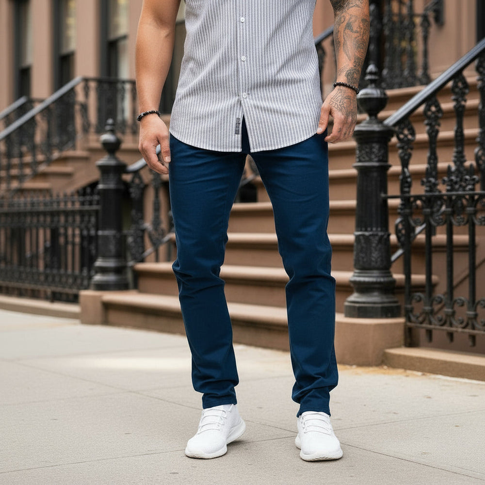 Herre slim fit bukser i Danmark – Stretch stof (blå)