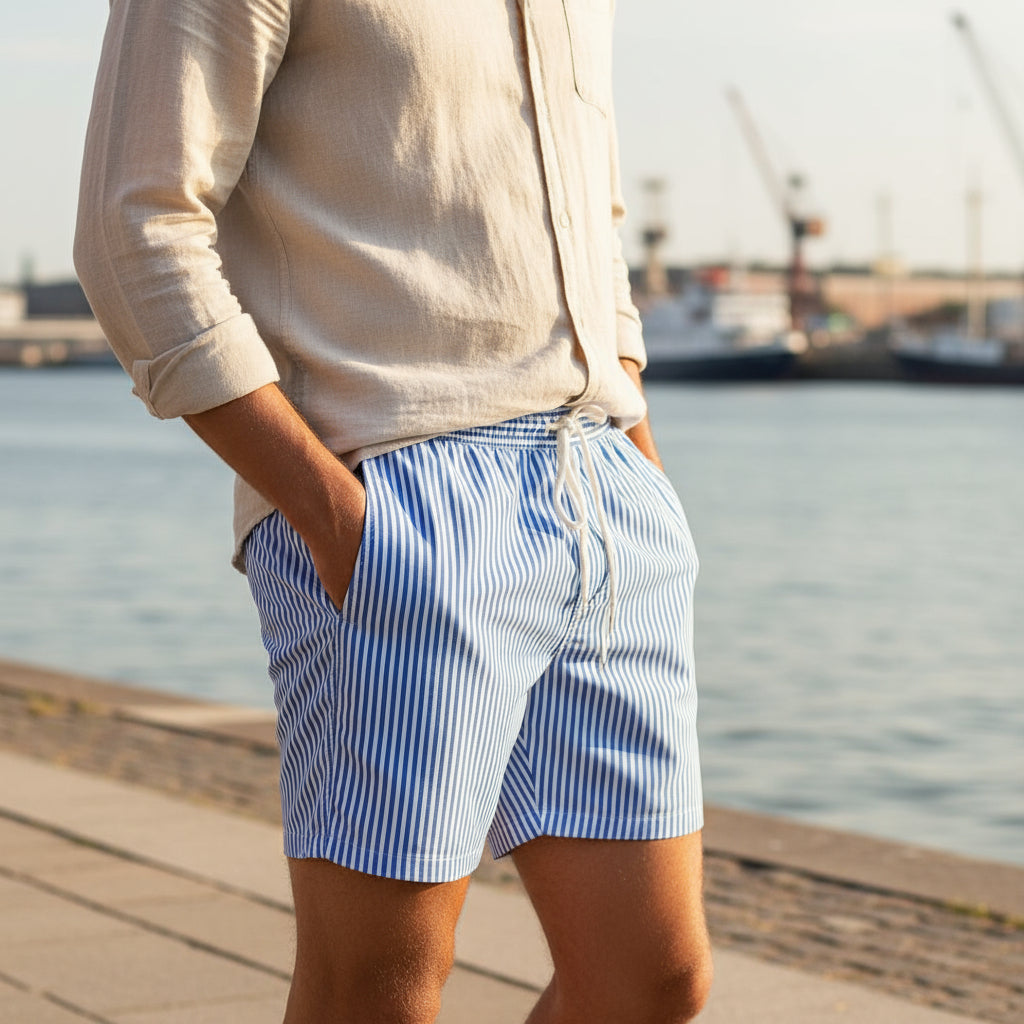 Badeshorts | Afslappet Pasform med Stribet Design | Badebukser Mænd - 2